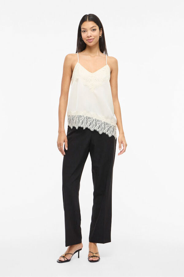 Vila Top lencero satinado con encaje Beige