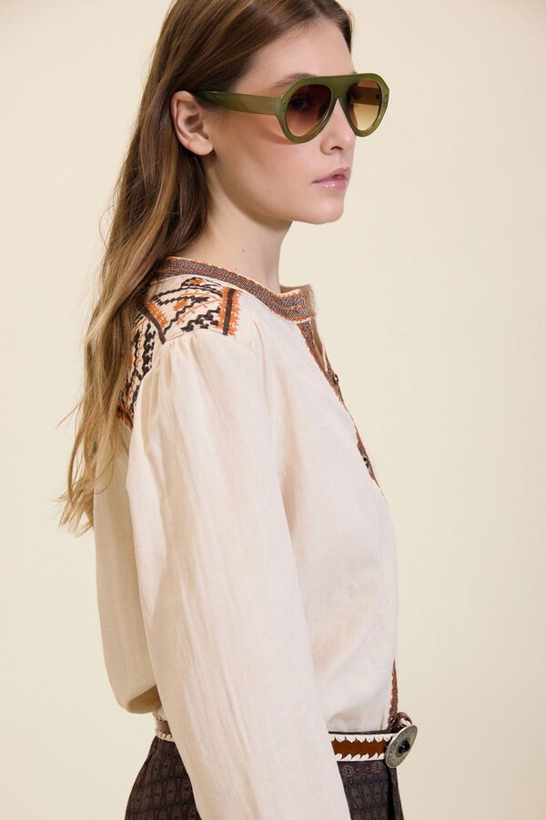 Meisie Blusa con detalles bordados Beige