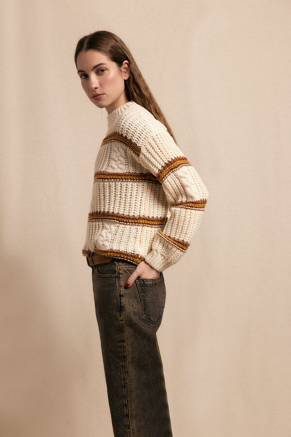 Slowlove Jersey punto perlado rayas Marfil