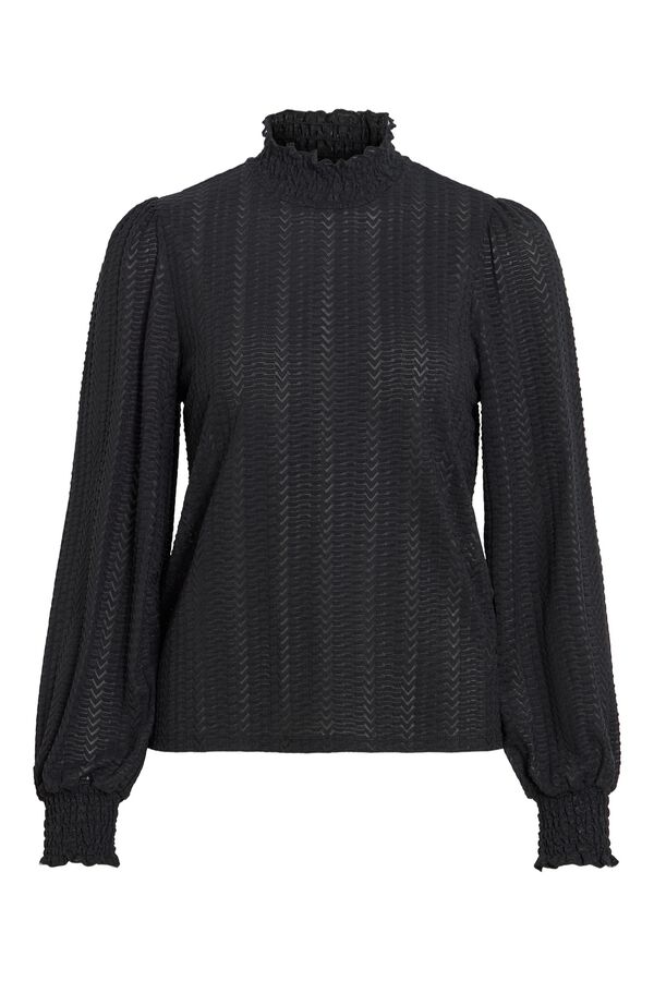Vila Blusa texturizada de cuello alto Negro