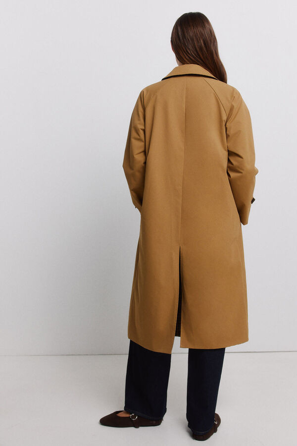 Vila Gabardina larga reversible de cuadros Camel