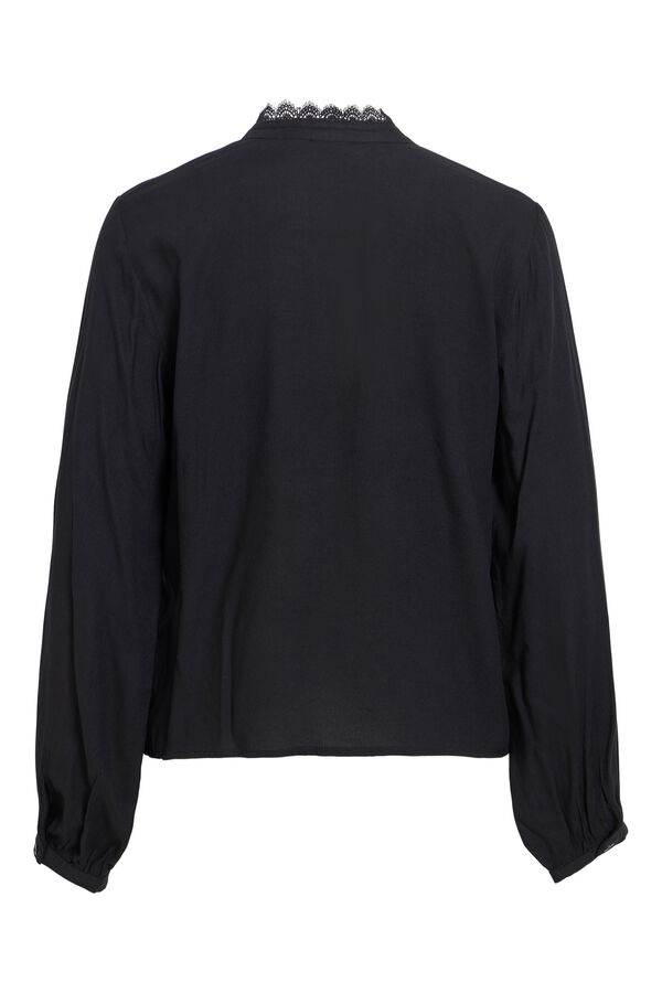 Vila Blusa con encaje y cuello en pico Negro