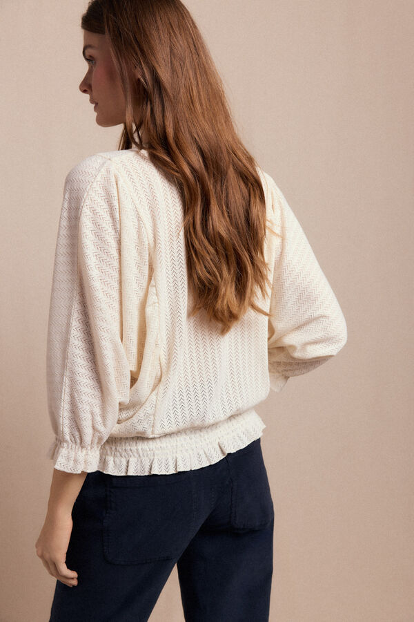 Slowlove Camiseta estructura rustica manga globo Marfil