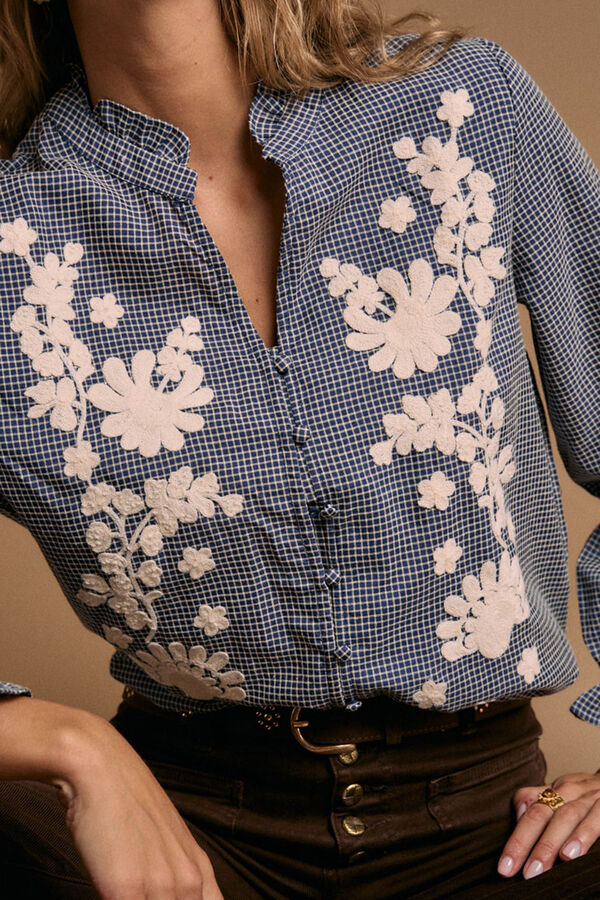 Pol&iacute;n Et Moi Camisa bordado cuadros Petroleo Azul