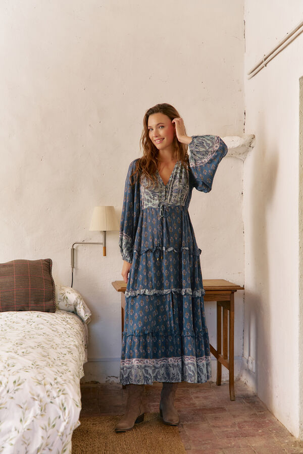 Jaase Vestido largo Luciana estampado Nico Azul