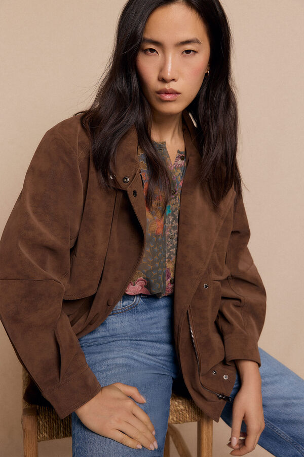 Slowlove Cazadora motera efecto piel Beige