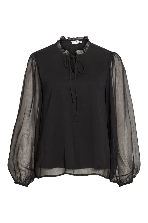 Vila Blusa semitransparente cuello fruncido Negro