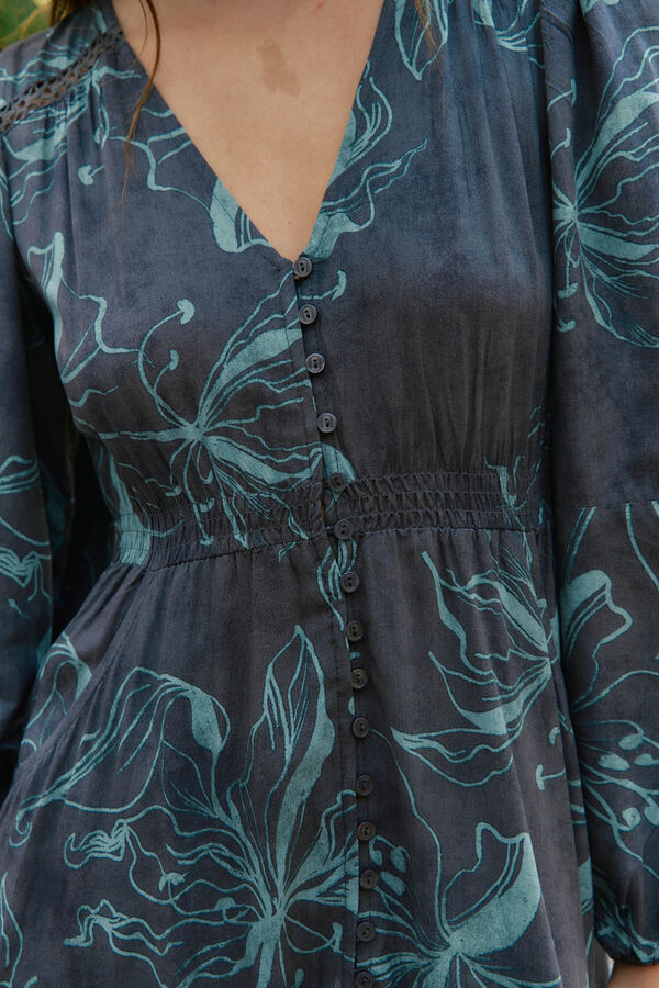 Jaase Vestido largo Carmen manga larga estampado midnight lilly Estampado gris