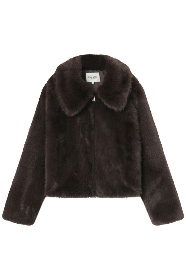 Grace & Mila Abrigo corto de pelo sintética Marrón oscuro