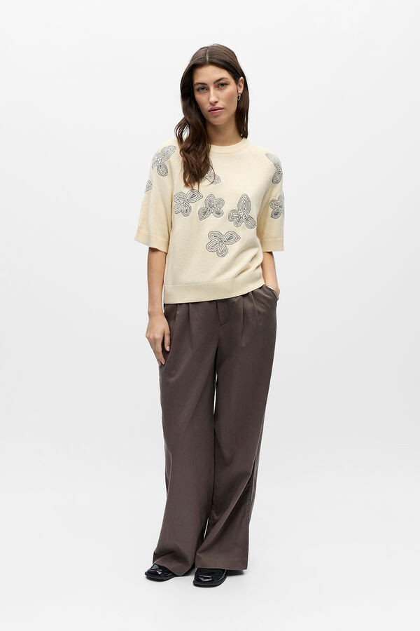 Object Jersey manga corta bordado Beige