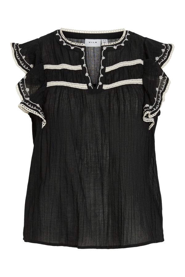 Vila Blusa con bordados de algod&oacute;n org&aacute;nico Estampado blanco