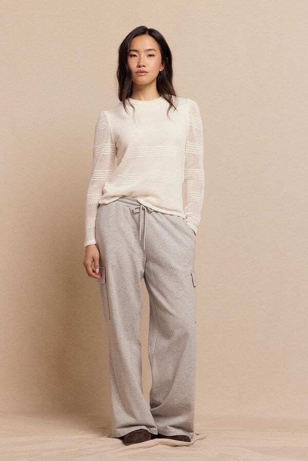 Slowlove Top manga larga estructura rústica Marfil