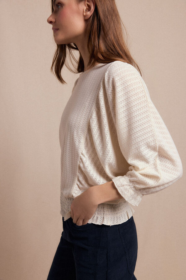 Slowlove Camiseta estructura rustica manga globo Marfil