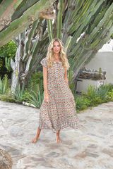 Jaase Vestido con lazada Estampado beige