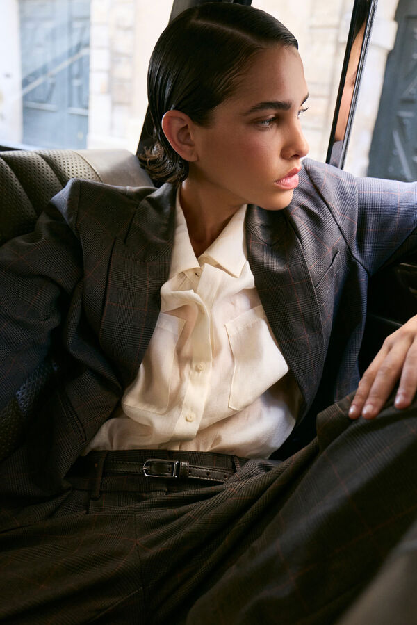 Vila Pantal&oacute;n de vestir con cuadros Marr&oacute;n