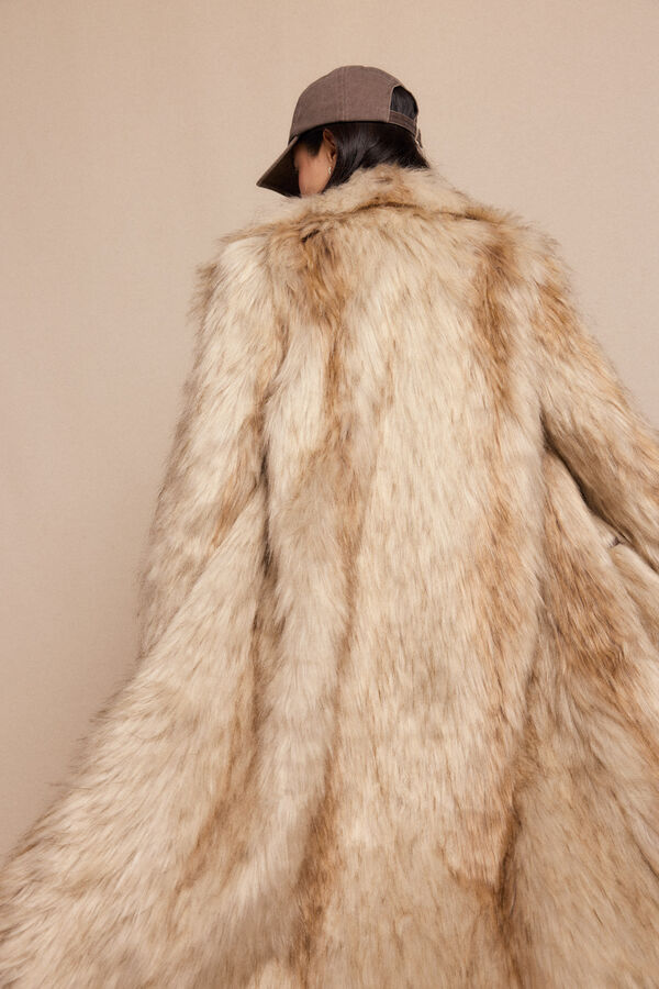 Slowlove Abrigo largo efecto pelo Beige