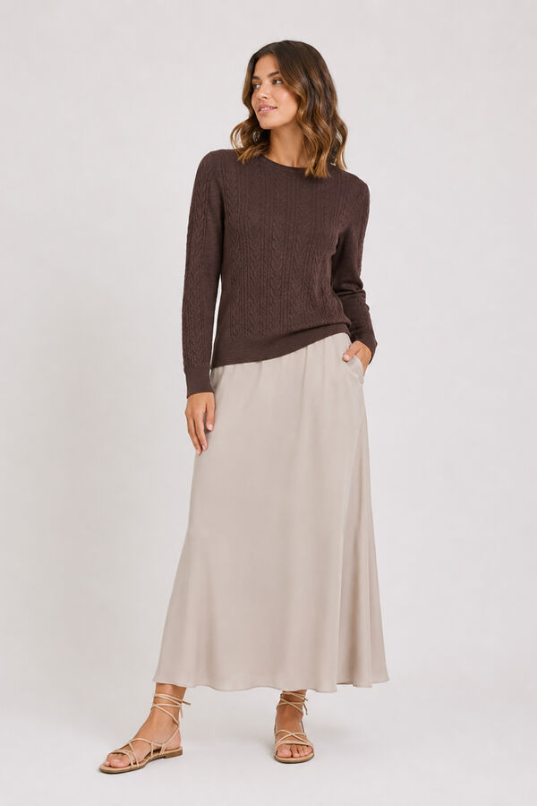 Vila Jersey de punto con detalle trenzado Marr&oacute;n oscuro