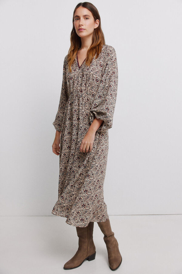 Vila Vestido midi estampado cachemir Estampado beige