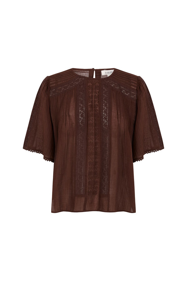 Slowlove Blusa detalles encaje Marr&oacute;n oscuro