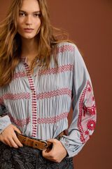 Meisie Blusa bordada con frunces Azul