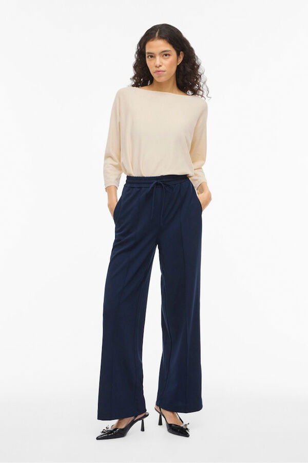 Vila Jersey fino cuello barco Beige