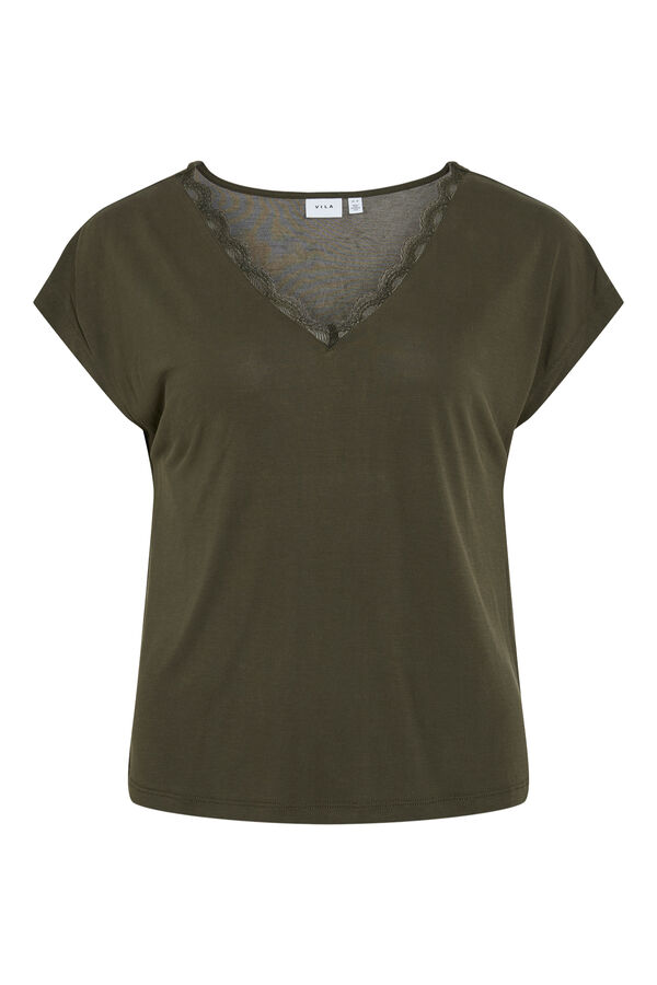 Vila Camiseta b&aacute;sica con detalle de encaje Verde oscuro