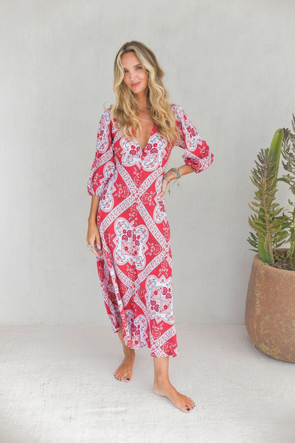 Jaase Vestido largo Carmen Estampado rojo