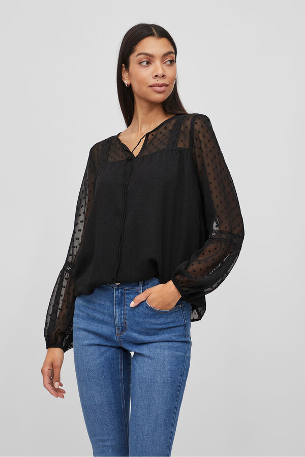 Vila Blusa manga larga plumeti Negro