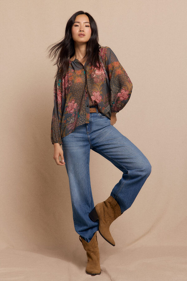 Slowlove Blusa estampada fluida Estampado verde