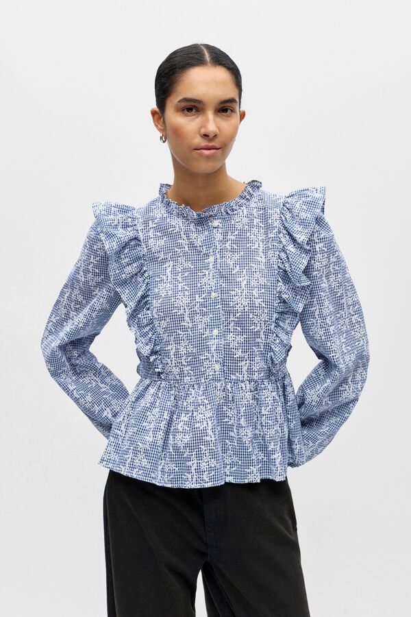 Object Blusa estampada volantes Azul marino