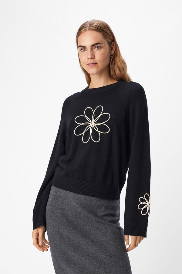 Object Jersey punto bordado flor Negro