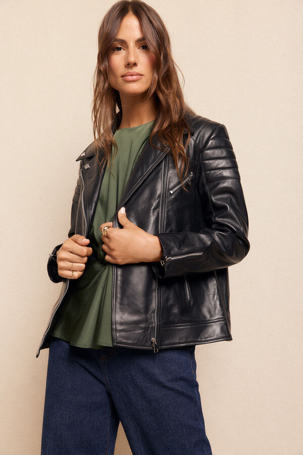 Slowlove Cazadora biker de napa con acolchado en hombros Negro