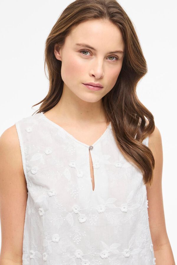 Vila Blusa de algod&oacute;n org&aacute;nico con flores bordadas Blanco