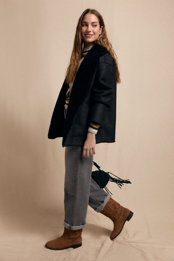 Slowlove Abrigo corto efecto doble faz Negro