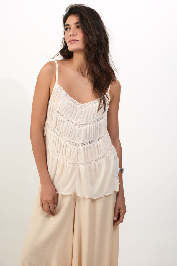 Slowlove Top tirante frunces Marfil