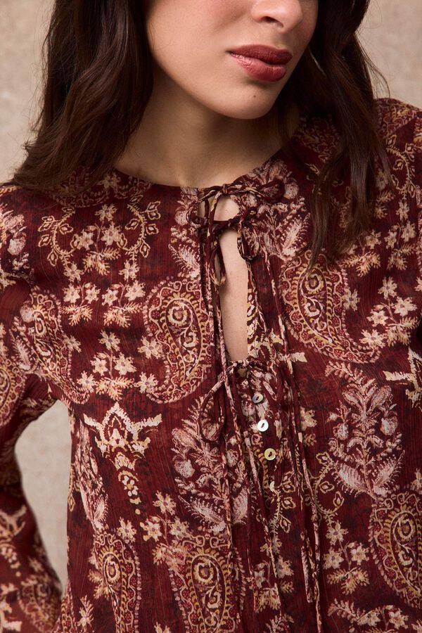 Slowlove Blusa estampada fluida Estampado granate