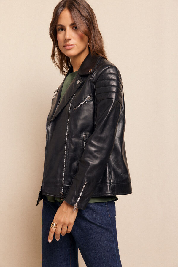 Slowlove Cazadora biker de napa con acolchado en hombros Negro