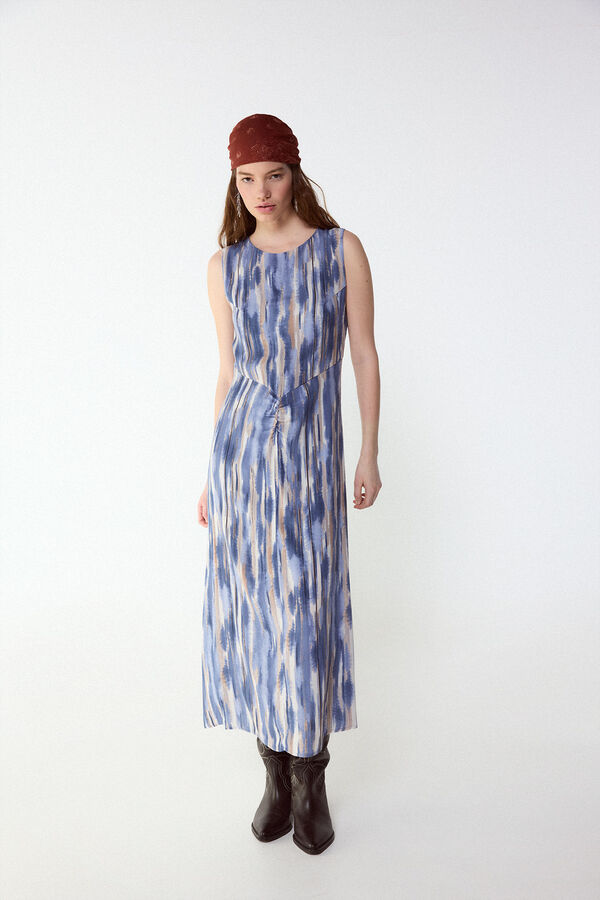 Slowlove Vestido estampado frunce Estampado azul