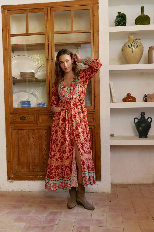 Jaase Vestido arlo largo estampado Lilliana Estampado naranja