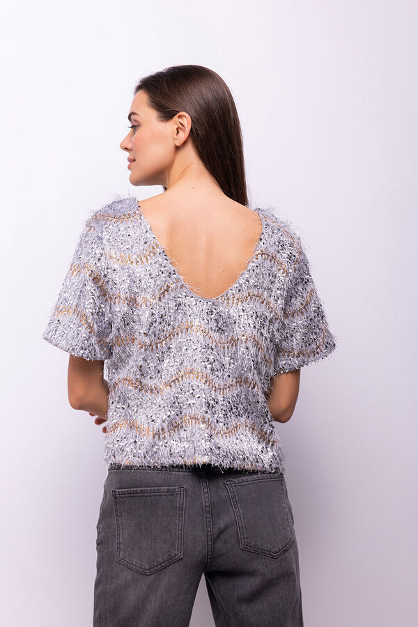 Object Top lentejuelas y flecos Gris
