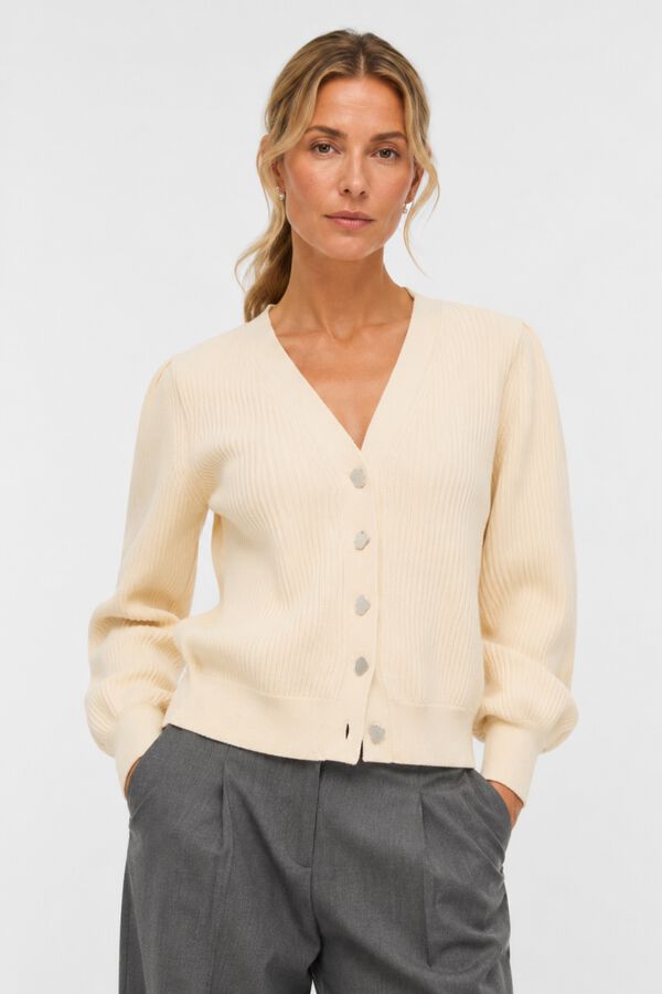 Object Cardigan canal&eacute; liso Beige