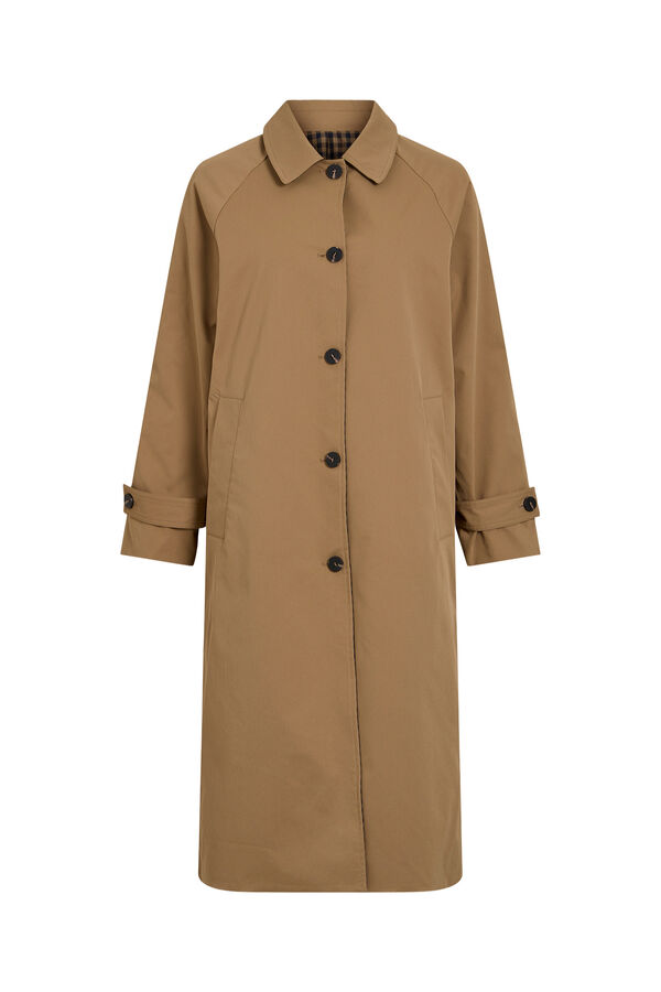 Vila Gabardina larga reversible de cuadros Camel
