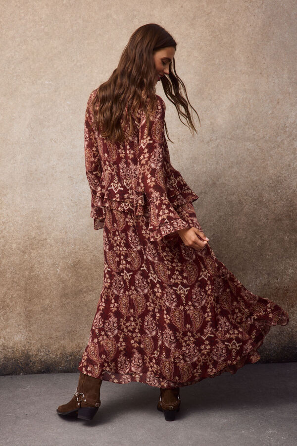 Slowlove Vestido estampado fluido Estampado granate