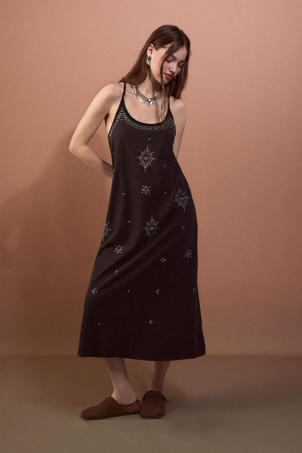 Slowlove Vestido tirantes tachas Negro