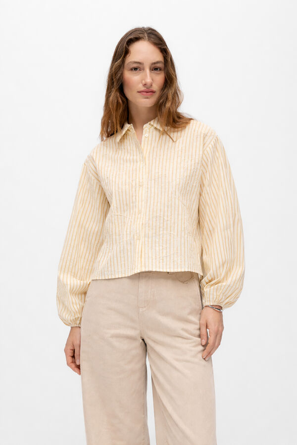 Object Camisa rayas bordados Beige