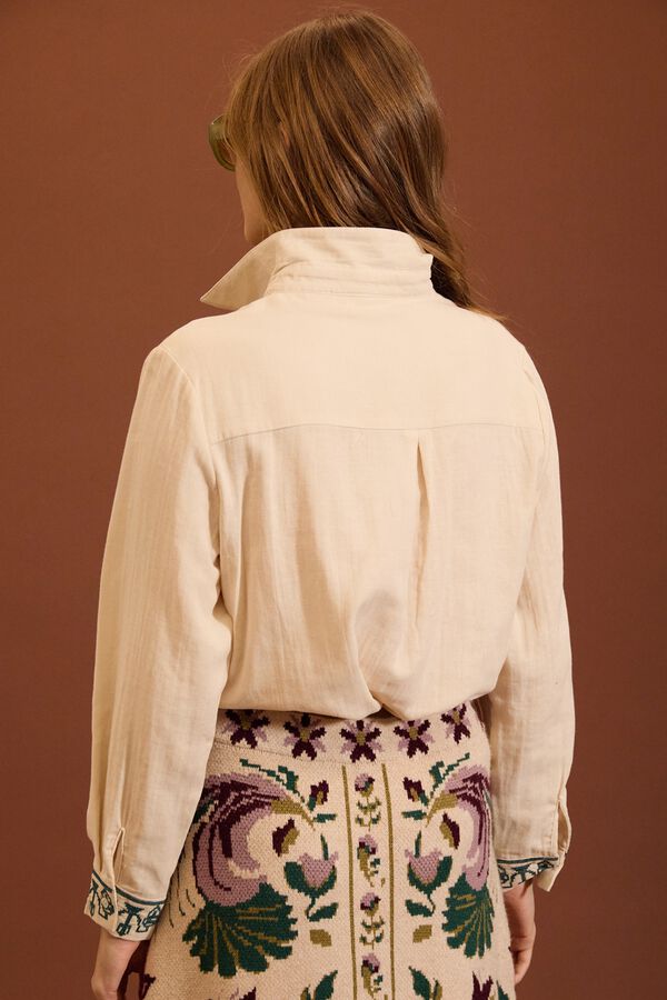 Meisie Camisa con bordado floral Beige