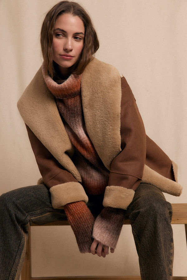 Slowlove Abrigo corto efecto doble faz Beige