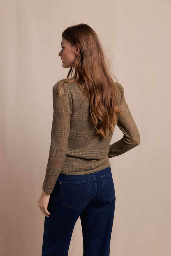 Slowlove Top manga larga estructura rústica Kaki