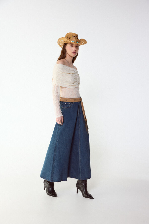 Slowlove Falda Larga Vaquera Azul