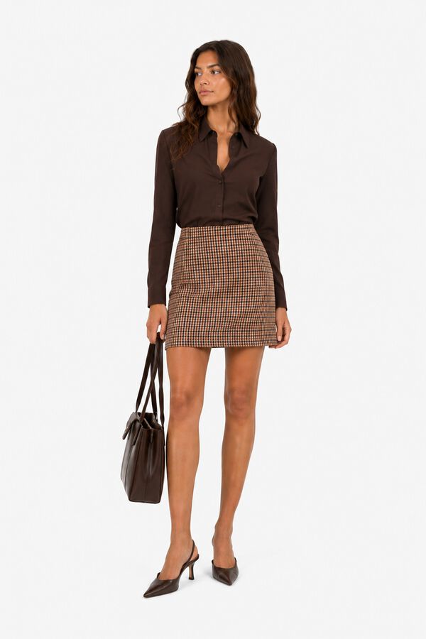 Vila Falda mini de cuadros vichy Marr&oacute;n